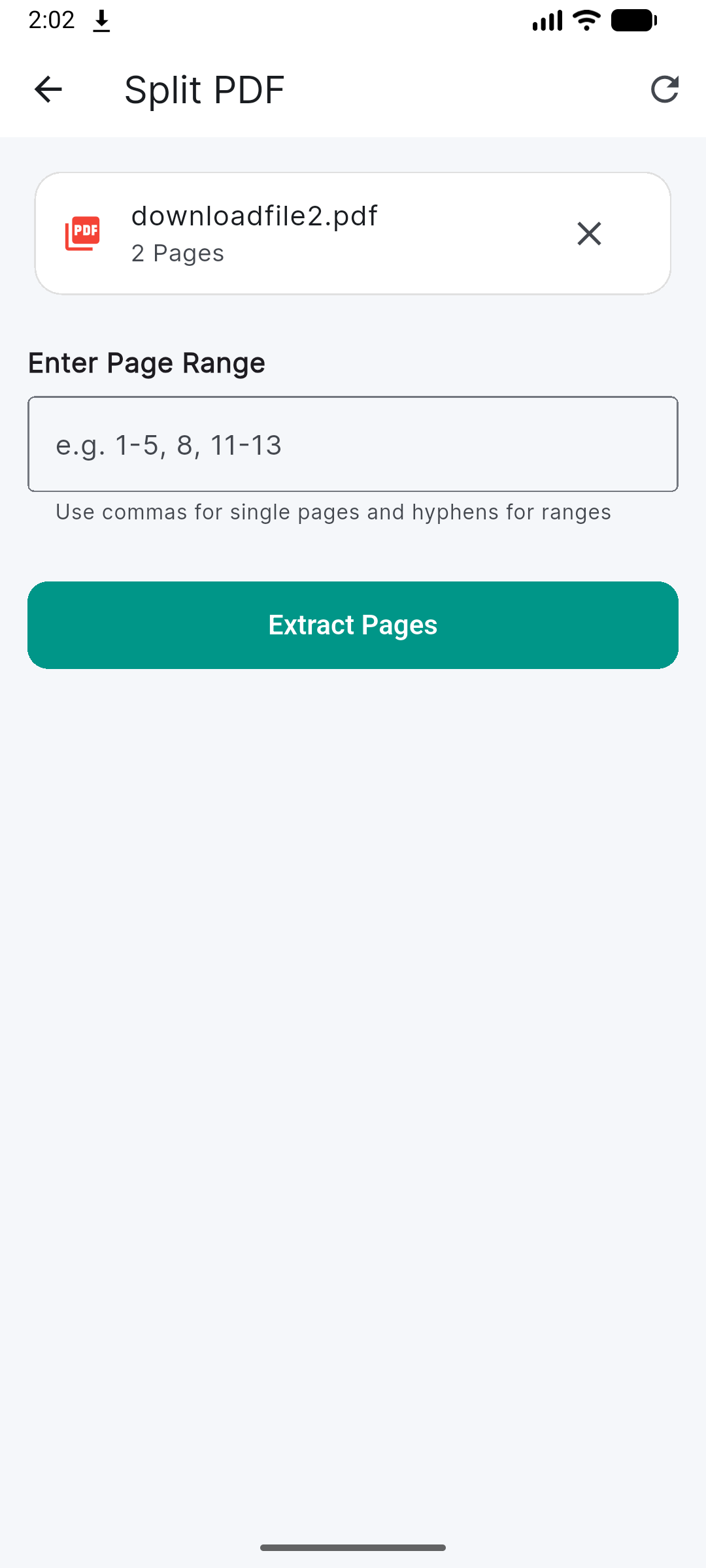 Split Pdf screen of MintPdf