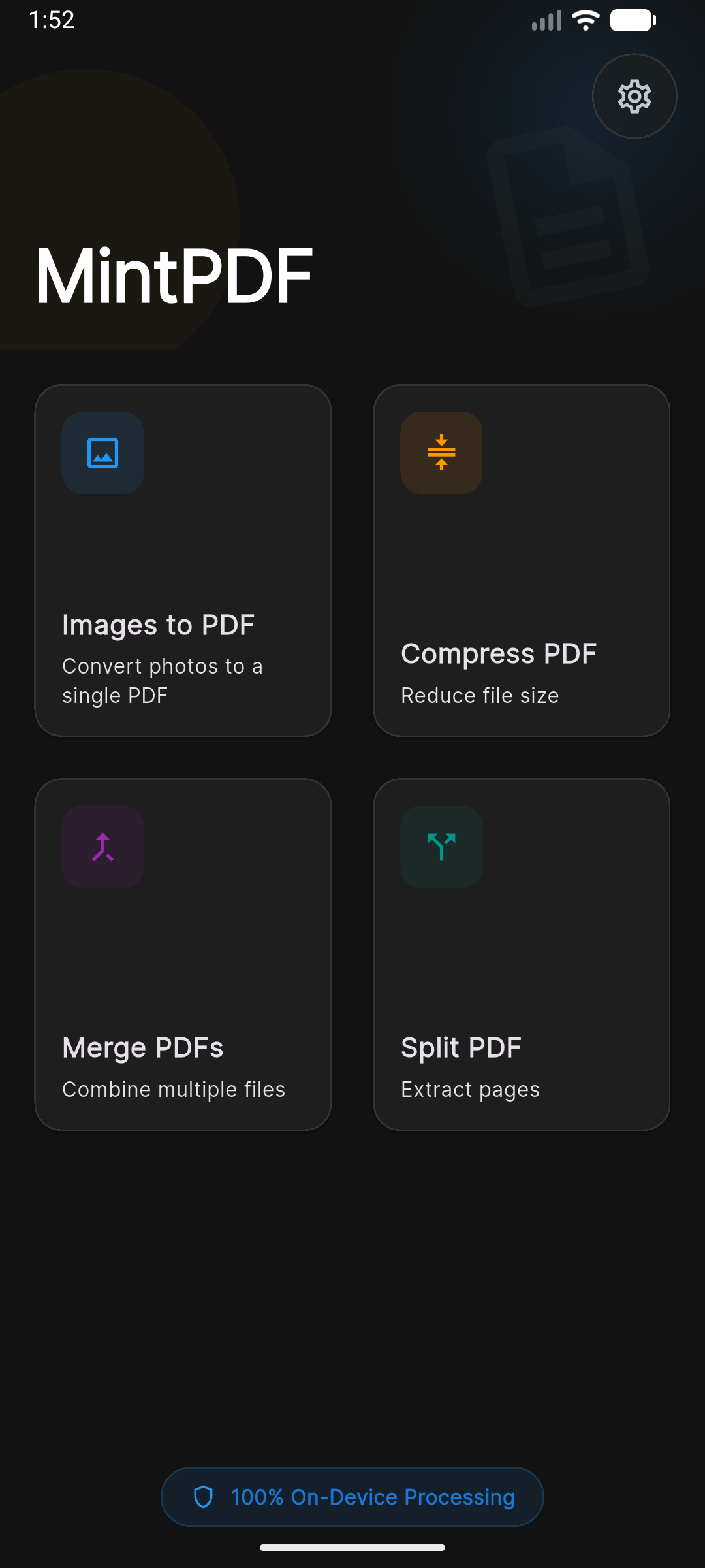 Home Dark screen of MintPdf