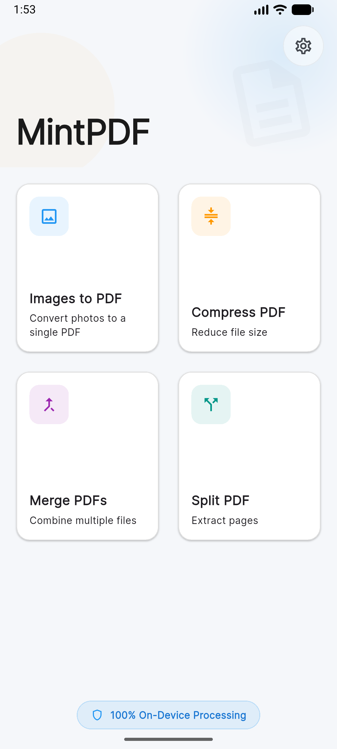 Home Light screen of MintPdf
